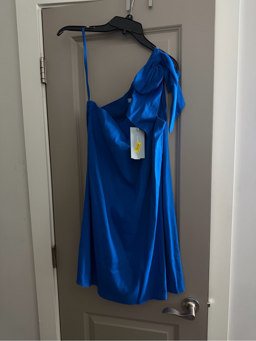 ANTONIO MELANI Royal Blue One-Shoulder Satin Dress with Shoulder Bow